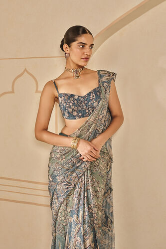 Turaya Printed Bemberg Pre-draped Saree - Powder Blue, Powder Blue, image 5